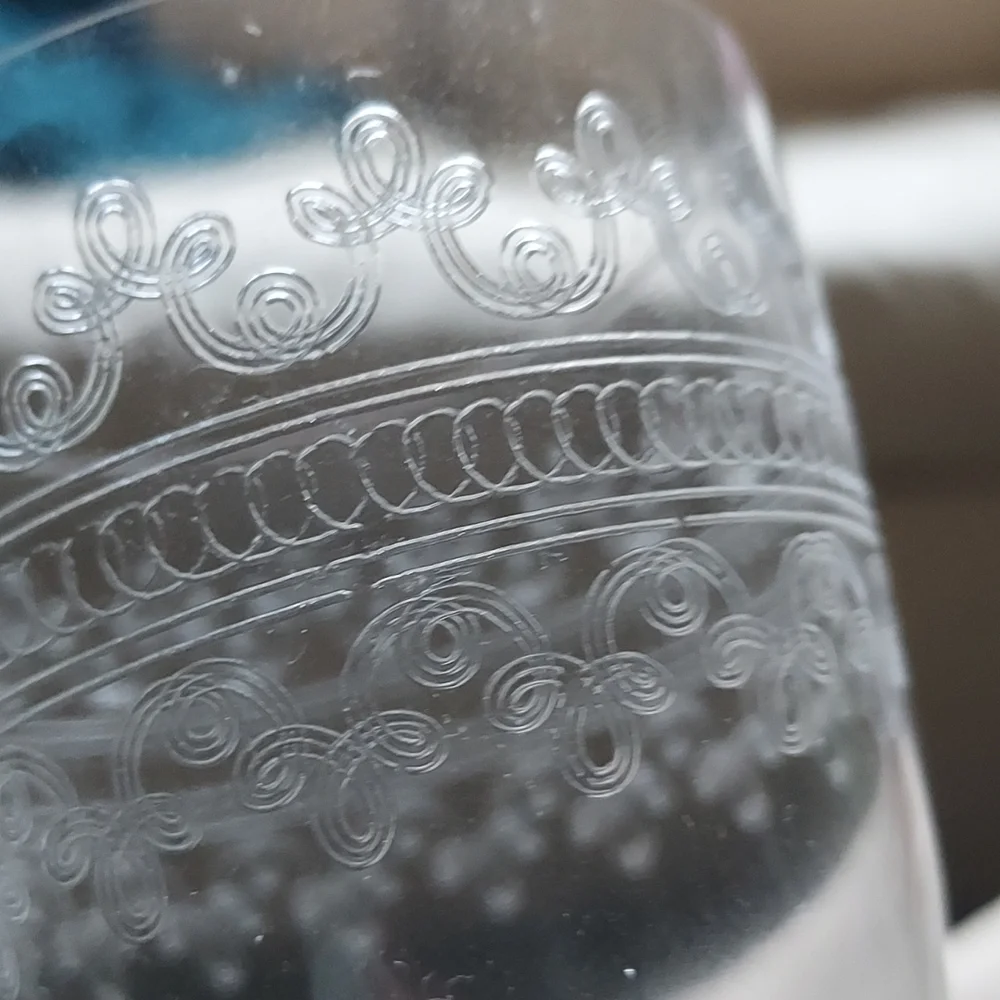 Crystal wine glasses etched scroll art deco art nouveau mcm retro - Picture 5 of 14